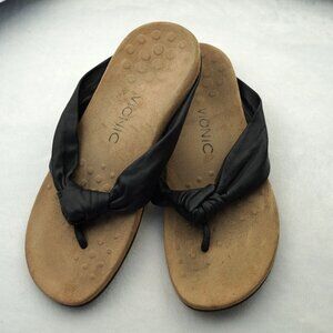 Vionic Pippa Black Leather Orthotic Flip Flops Size 6